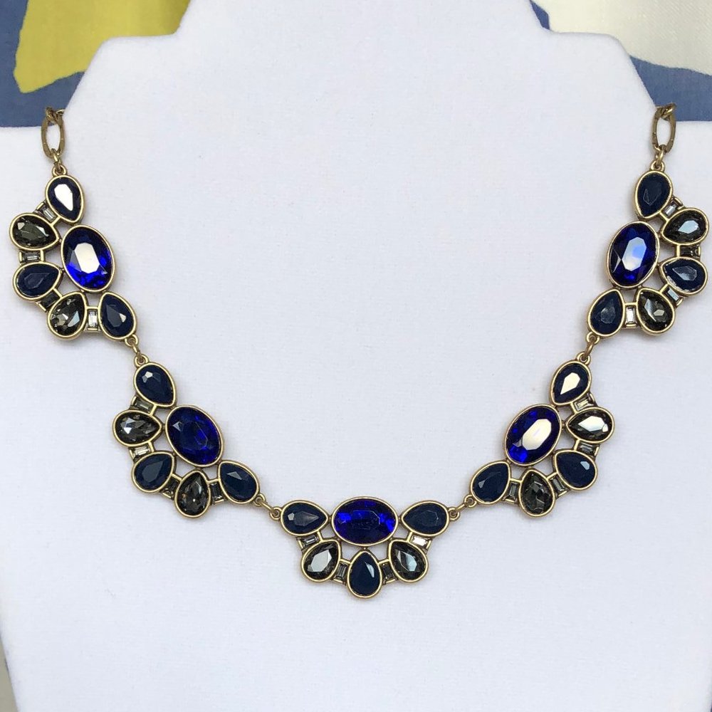 J. Crew Vintage Blue and Gold Statement Necklace